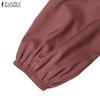 ZANZEA Women Casual O-neck Loose Long Sleeve Pleated Dress