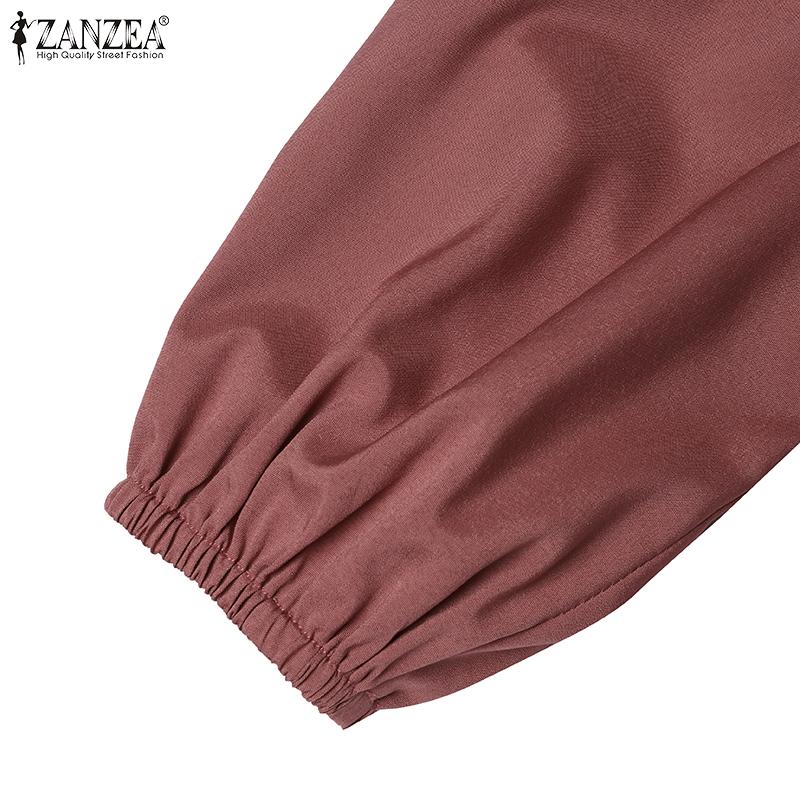 ZANZEA Women Casual O-neck Loose Long Sleeve Pleated Dress