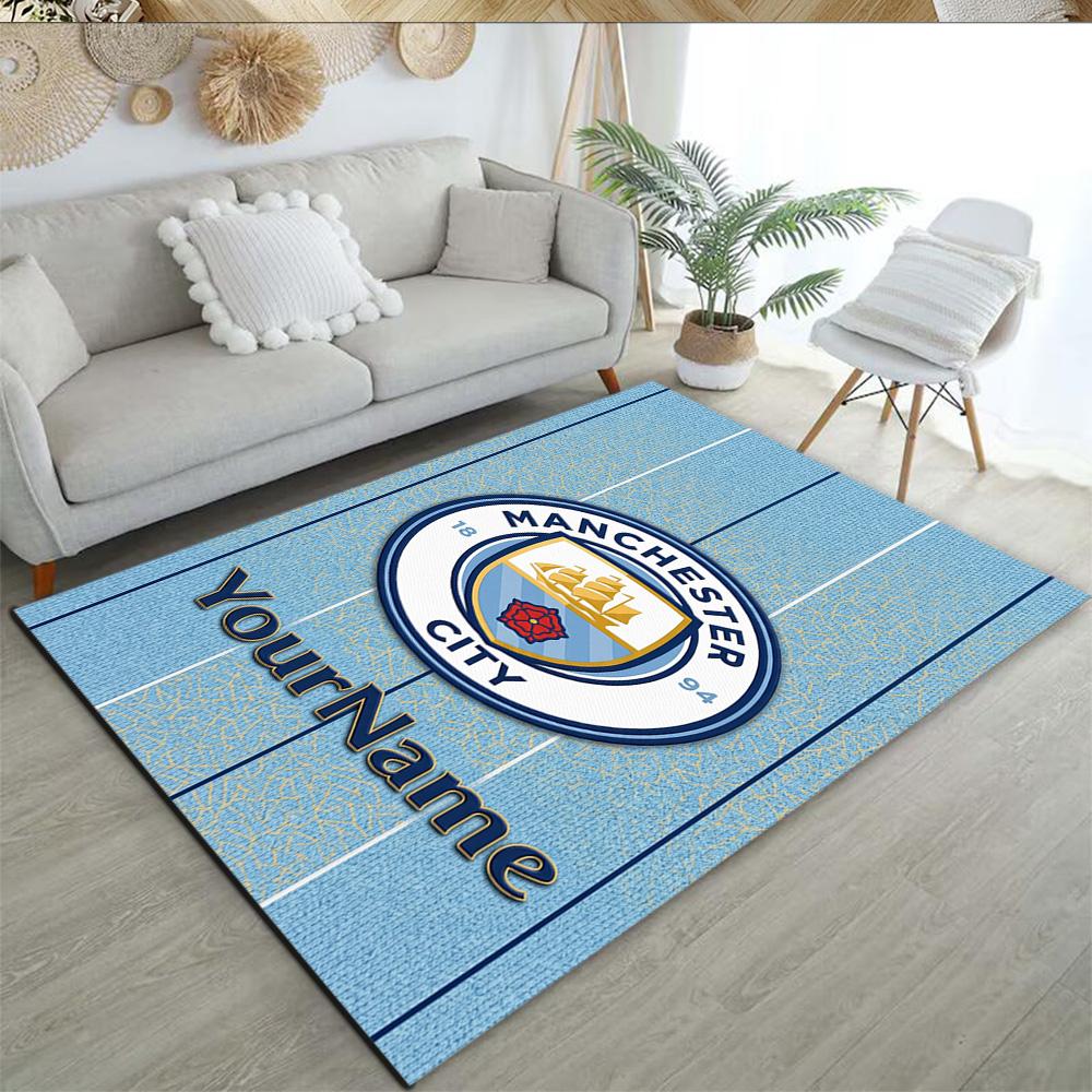 Manchester City Customize Text Floor Rug Office Rug Design for Dormitory Dining Room Foyer Hallway Anti-slip Rug Office home decor Wedding Party Gift