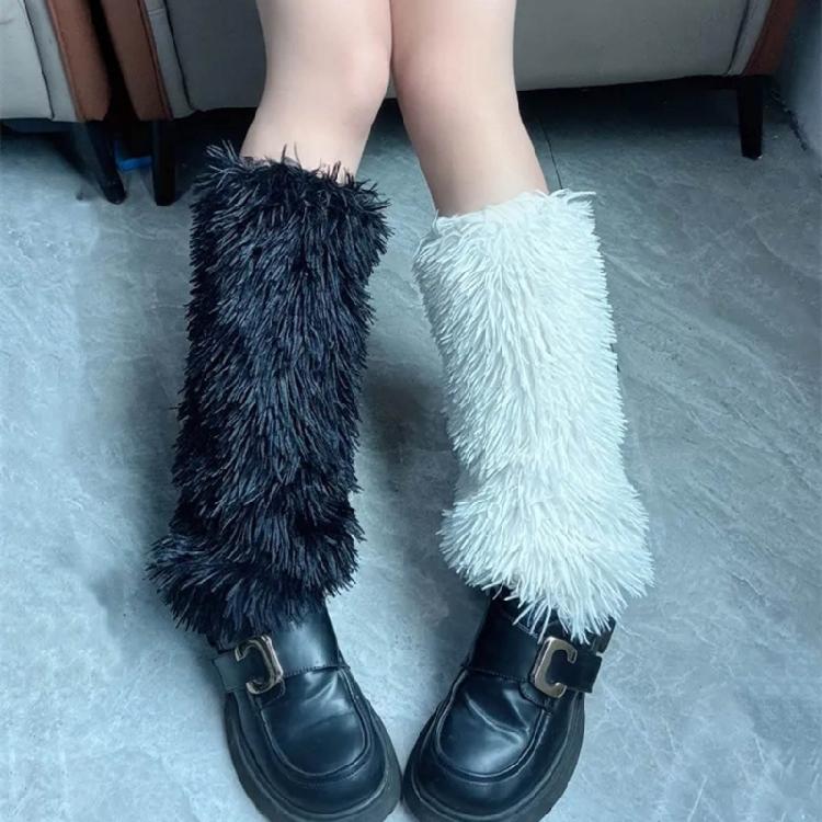 Furry Leg Warmers Winter Wear for Everyday Outfits Festivals Women Colorful Fuzzy Plush Boot Cuffs Footless Calf Socks