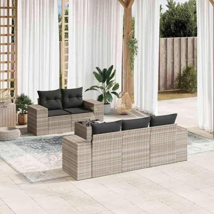 VidaXL Garden Lounge Set with Cushions 6 Pcs, Patio Sofas, Patio Furniture Set, Outdoor Furniture, Grey 3222301