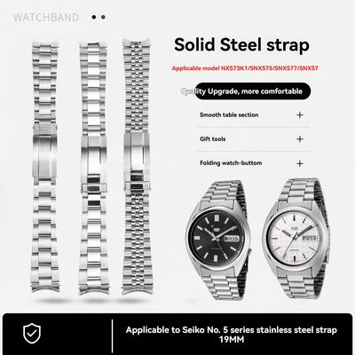 Edelstahlarmband für Seiko Nr. 5 Sxns80 Snxs79 Snxs79k Snxs77 Snxs73 Gebogenes Uhrenarmband Armband Zubehör Handgelenkband 19mm