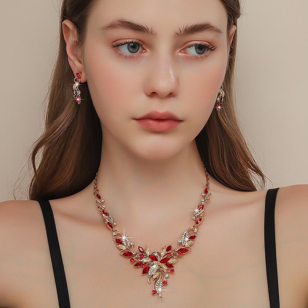 2026 European and American Inlaid Ruby Bridal Jewelry Set Fashionable Versatile Holiday Dating Senior