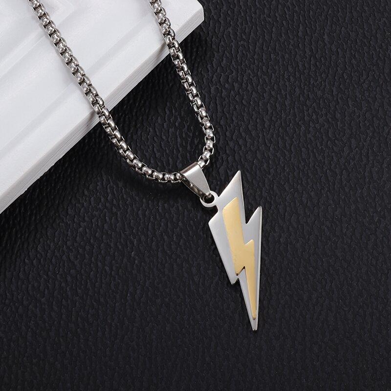 Stainless Steel Delicate Double Layer Lightning Pendant Necklace Men Women Punk Hip Hop Rock Party Jewelry Gifts