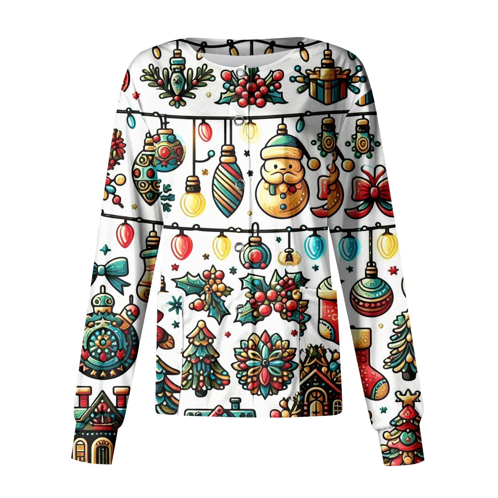 

Жіночий повсякденний однобортний різдвяний топ з принтом для годувальника з довгим рукавом XXXXXL