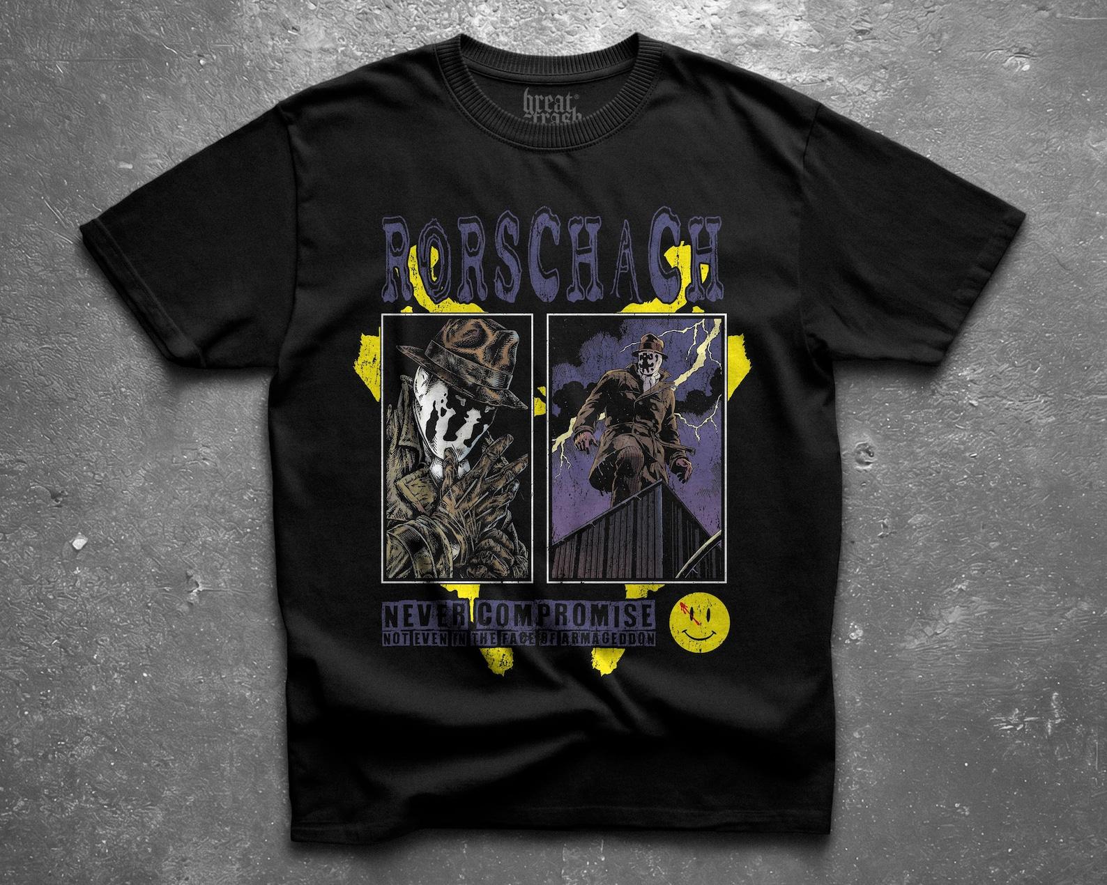 Rorschach T-Shirt, Watchmen Comic Graphic Tee, Never Compromise, Vintage Style Unisex Black Shirt, Superhero Dark Comic Book, Bootleg Tee M