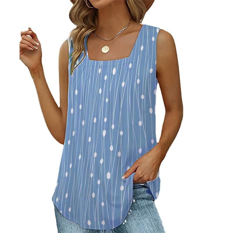 Womens Summer Fashion Sleeveless Dots Tank Tops Ladies Casual Loose Vest Blouse T-Shirt