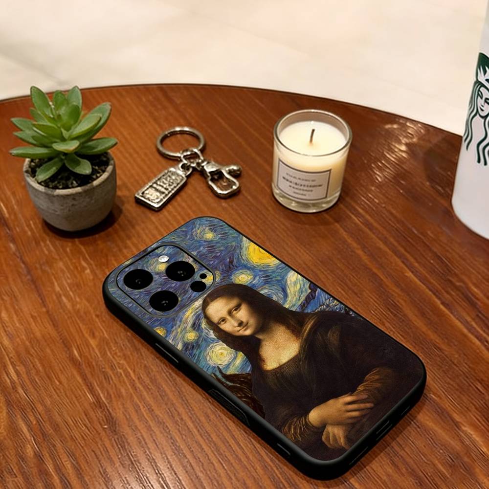 

Humorous M-Mona L-Lisa Art Phone Case For iPhone 17, 16,15,14,13,12,11 Plus,Pro Max, Others Soft Silicone Black Cover iPhone15Plus