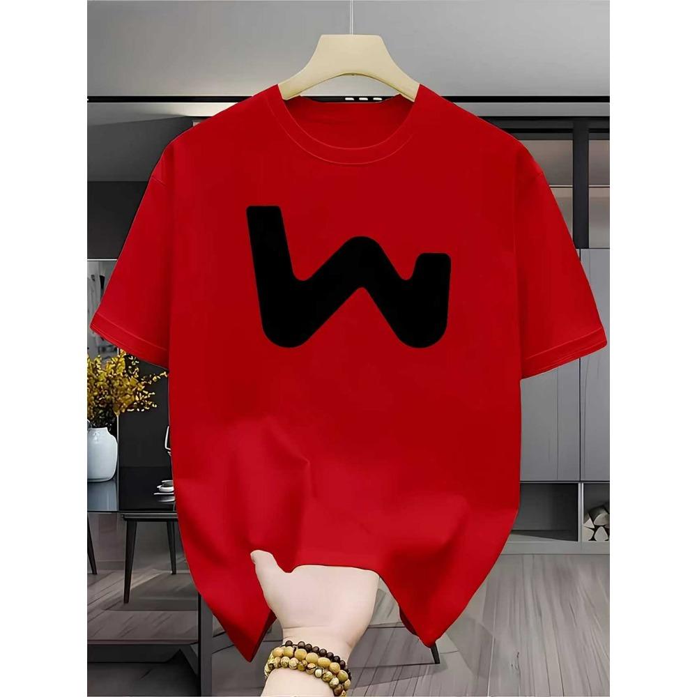 Summer Men's Casual Sports Loose Oversized Simple Letter Pattern Printed Round Neck Short Sleeved T-shirt Top