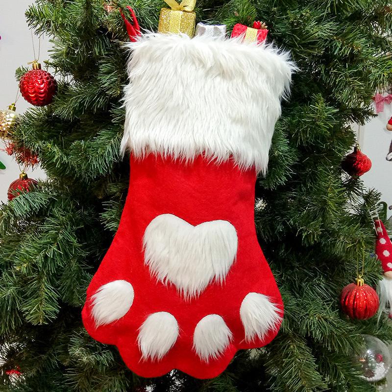 Christmas Dog Paw Socks Gift Bag - Red & Gray Long-Haired Design