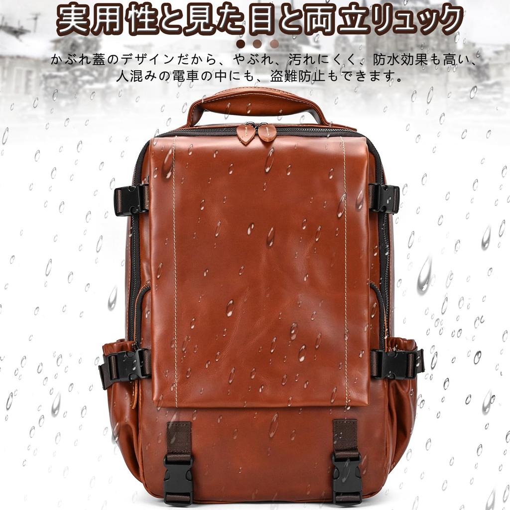 wifreo Genuine Leather Backpack for Men, Large Capacity, A4 Size, Fits 14-inch Laptop, Leather Backpack for Commuting, School, Business, Student,