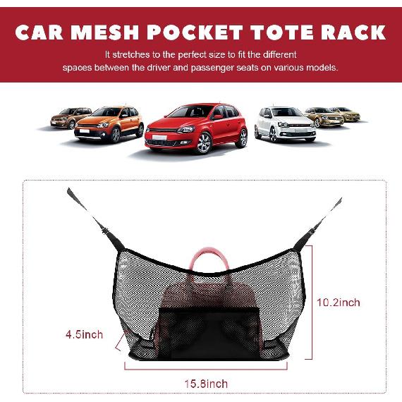 Car Net Pocket Handbag Holder, Driver Storage Netting Pouch Between Seats, Large Capacity Seat Back Organizer Mesh Pocket for Purses and Bags, Auto