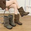 Pile up new boots, fashion boots, medium and short heels, good-looking and thin square-headed women's boots, trousers, short boots, small thick heels