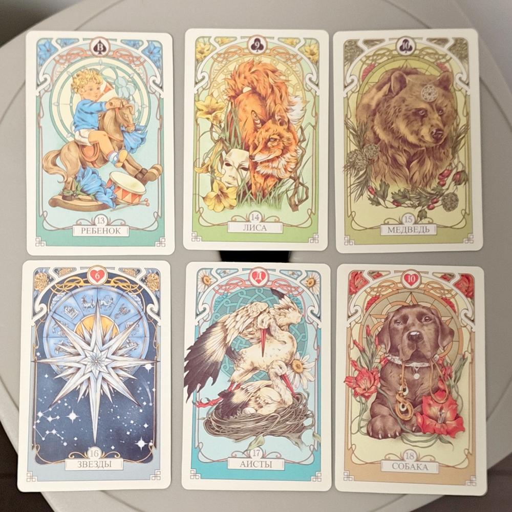10*6cm Romantic Lenormand Oracle Deck In Russian Language Floral Motifs of The Art Nouveau Style 37 Pcs Cards