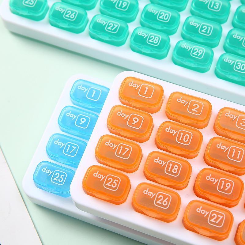 31-Compartment Waterproof Keyboard-Style Pill Organizer, Removable Dividers, Monthly Portable Storage