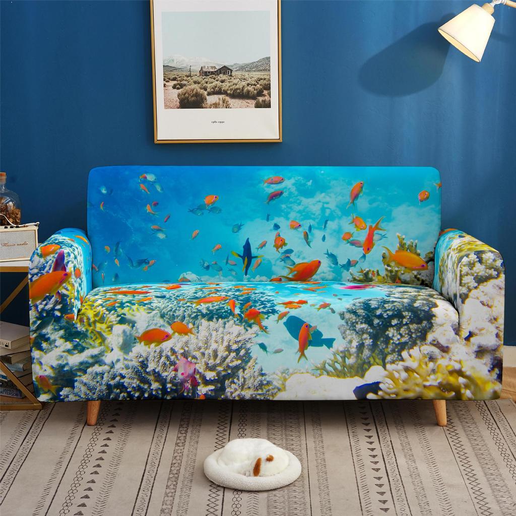 Elastic All-Inclusive Sofa Cover Marine Animal Multi-Person Combination Sofa Cover Lazy Sofa Cover