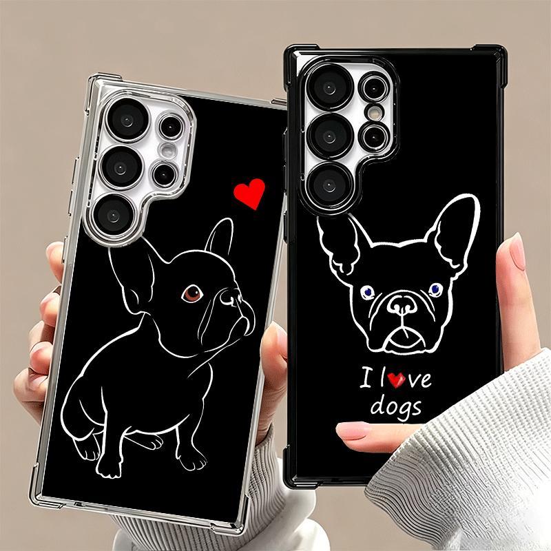 Coque de téléphone avec design Bouledogue Français Noir Placage Pour Samsung Galaxy S24 S25 FE S26 Edge S23 Ultra S22 S21 Plus S20 Anti-Chute Airab