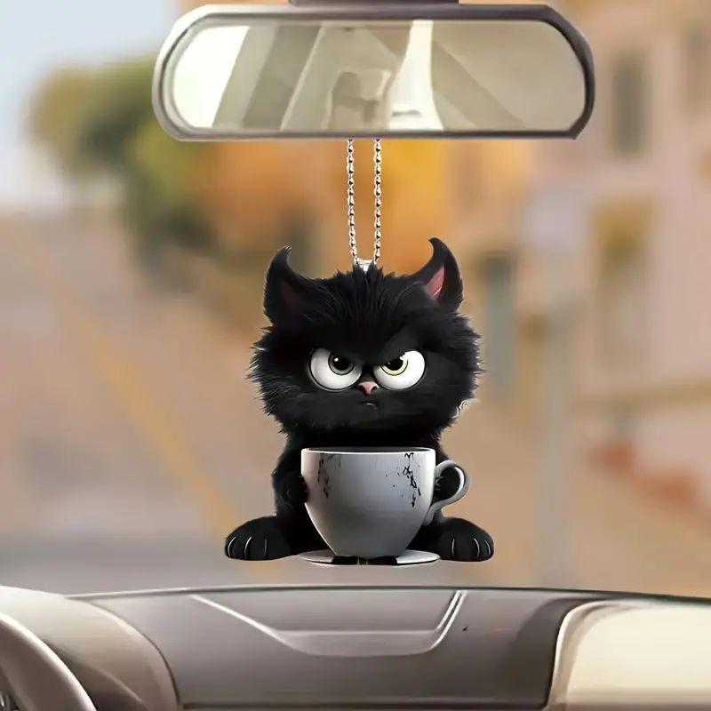 Acrylic Flat New Cute Black Kitten Pendant Cross-border Flat Car Rearview Mirror Pendant Keychain Pendant