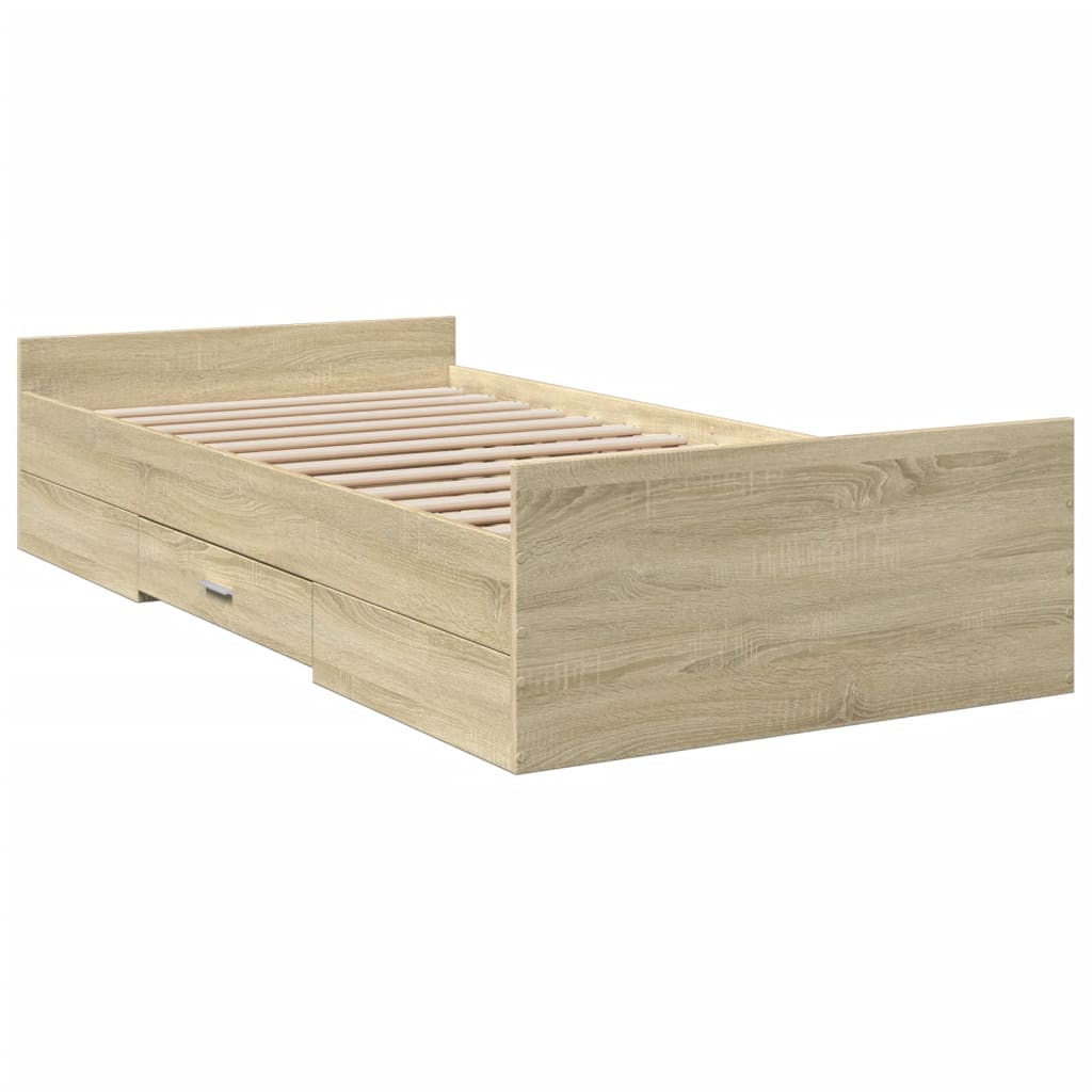 Vidaxl Bed Frame with Drawers, Sonoma Oak, 75X190 Cm