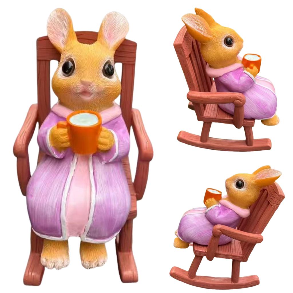 Rabbit Garden Statue Easter Craft Cartoon Animal Sculpture Multicolor for Housewarming Table Shelf Yard Patio Indoor