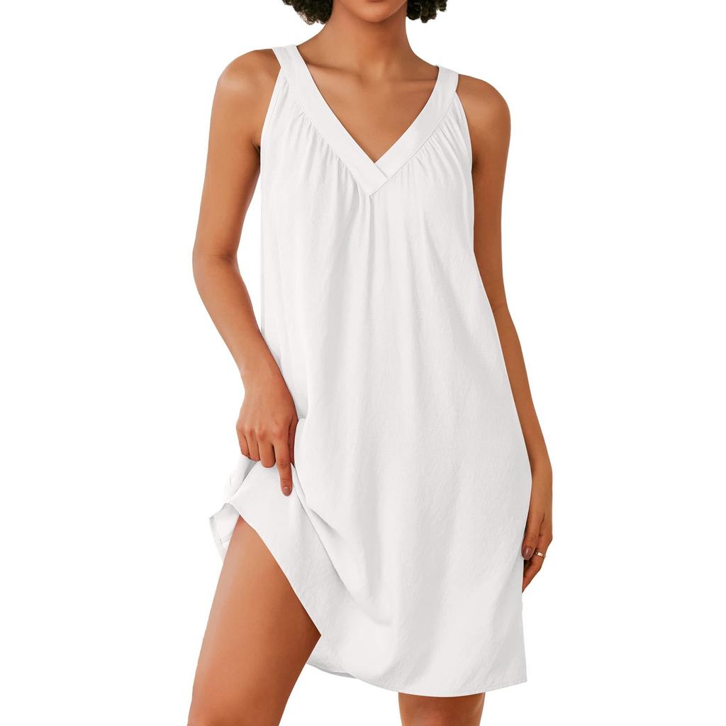 Women's Fashion Sleeveless Lightweight V-Neck Short Evening Solid Color Dresses