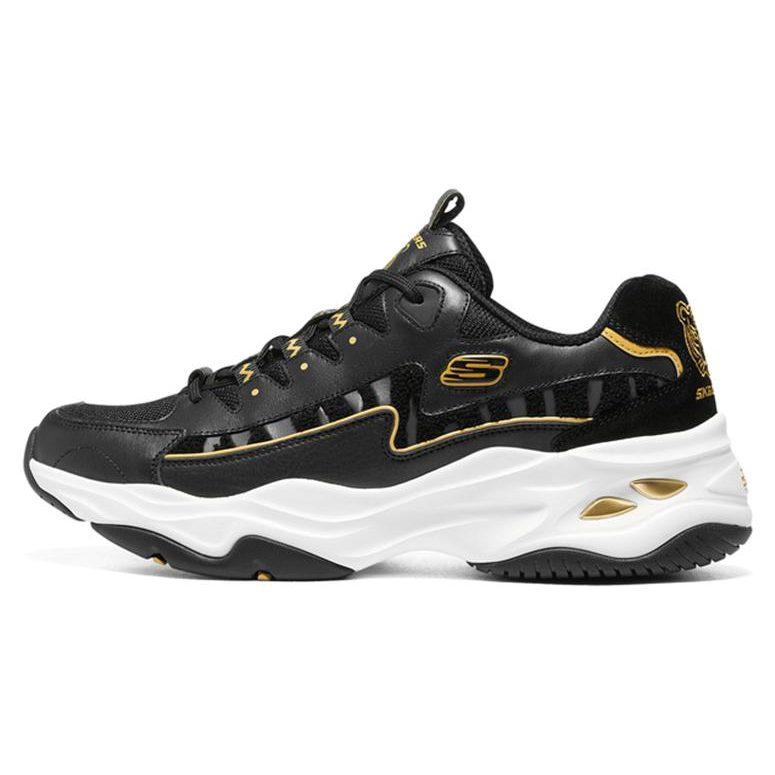 Skechers D'Lites 4.0 Cushioning Abrasion Resistant Coverage Support Balance Low top Chunky Sneakers Men's Black Gold 894086-BKGD