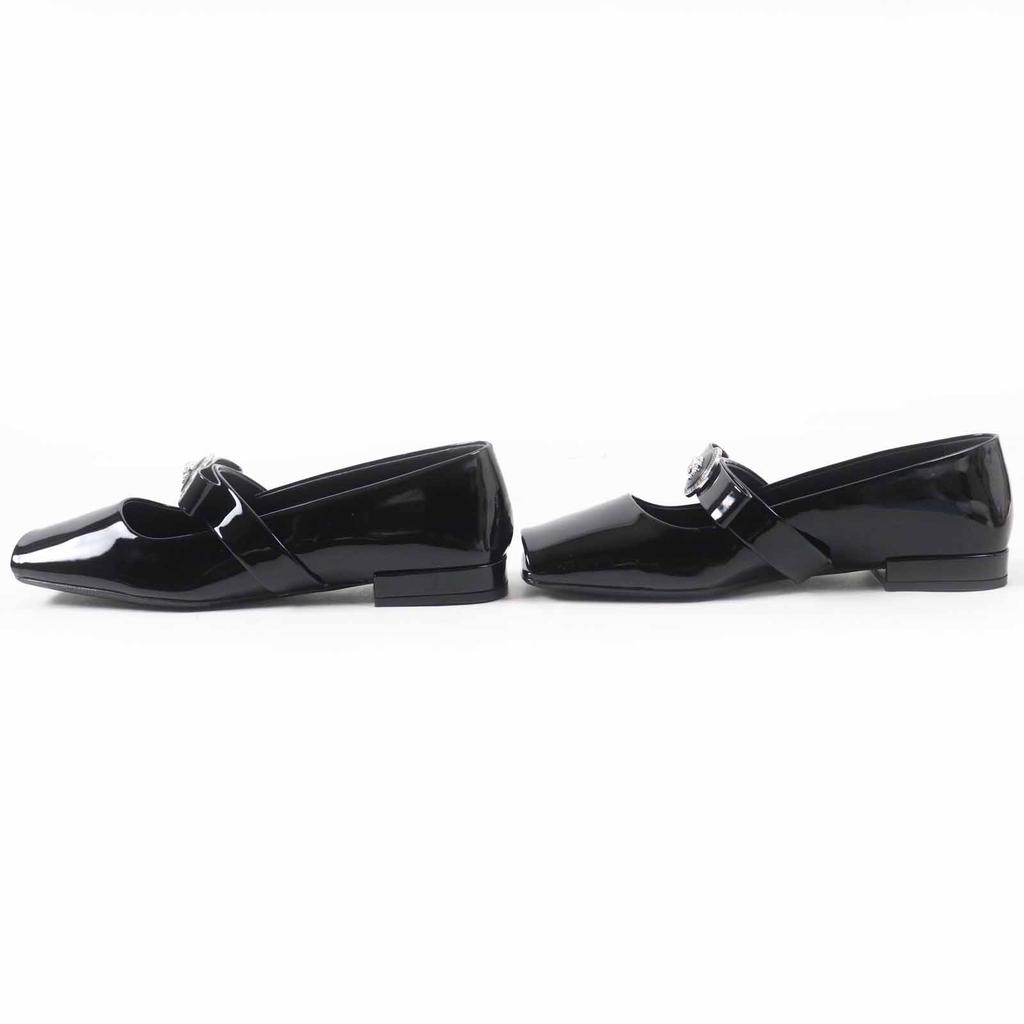 Pristine VERSACE Pumps Jumbo Ribbon Ballerina Open To Black Patent Leather Used