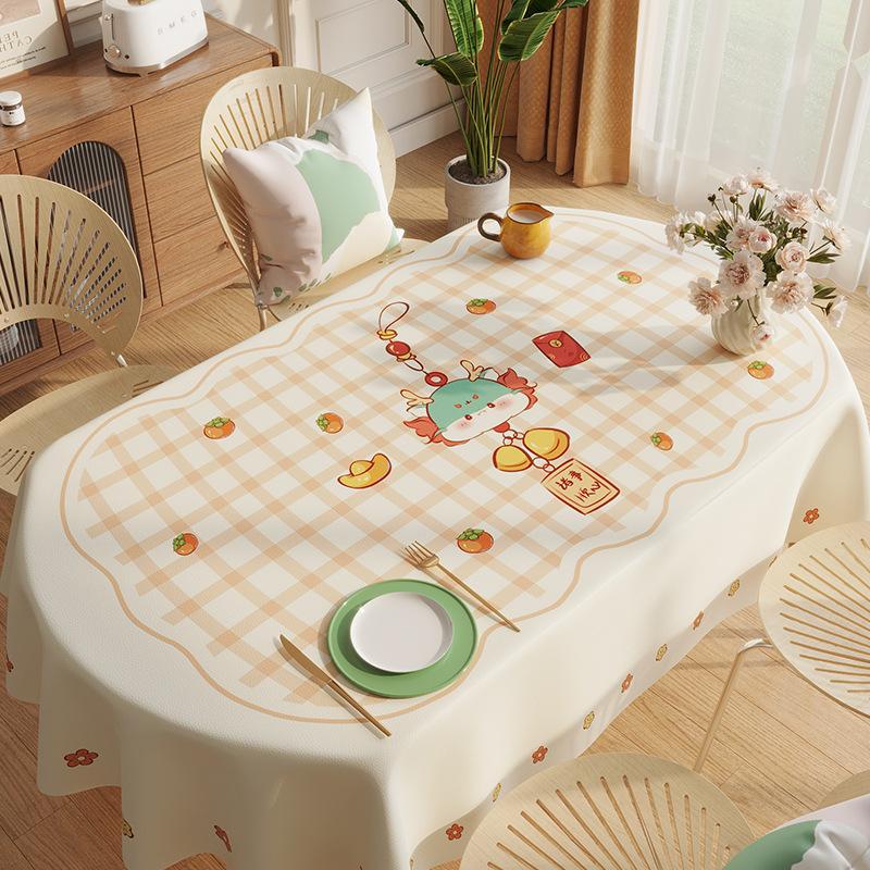 Year Of The Dragon Internet Celebrity Tablecloth Waterproof, Oil-Proof, Anti-Scalding, Leave-In Cartoon Dining Table Cloth, Tablecloth Thickened