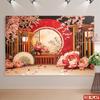 2D Chinese Red Floral Backdrop Peony Cherry Blossom Background