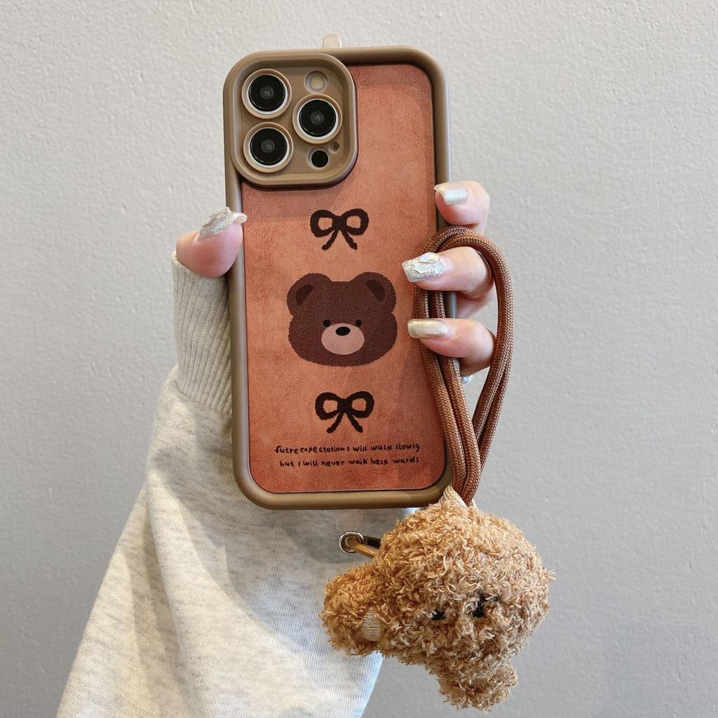 Niedliches Braun Hoch Bambus Geeignet für Apple 16PRO Cartoon Handyhülle Iphone15 Puppen Lanyard KT Katze Anti-Fall