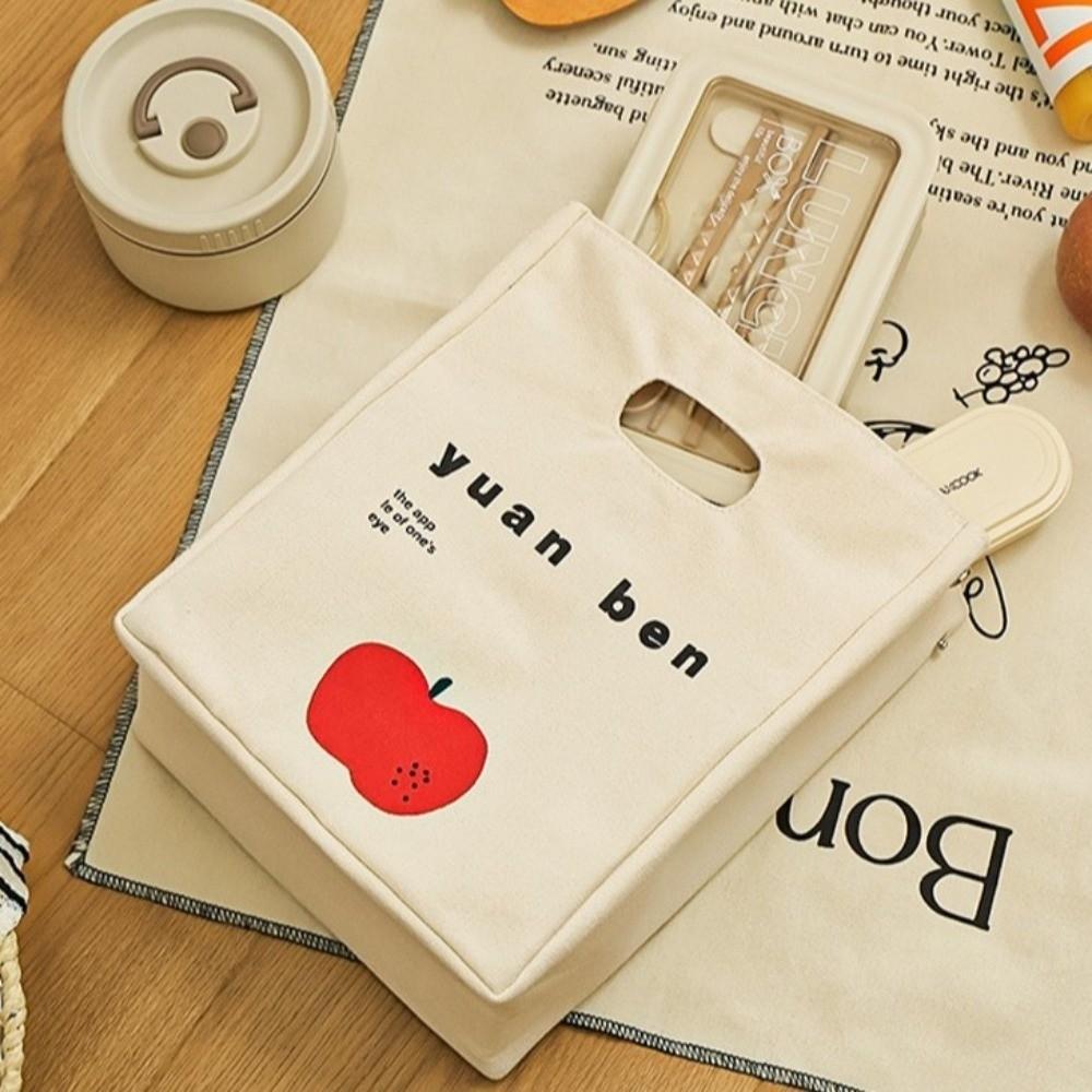 Canvas Insulated Lunch Bag Large Capacity Food Storage Bag Tote Portable Picnic Bag School