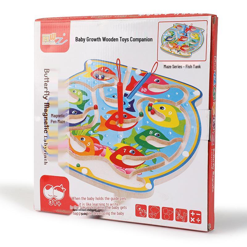 Wooden Marble Maze with Magnetic Pen – Animal Track Educational Toy for Kids