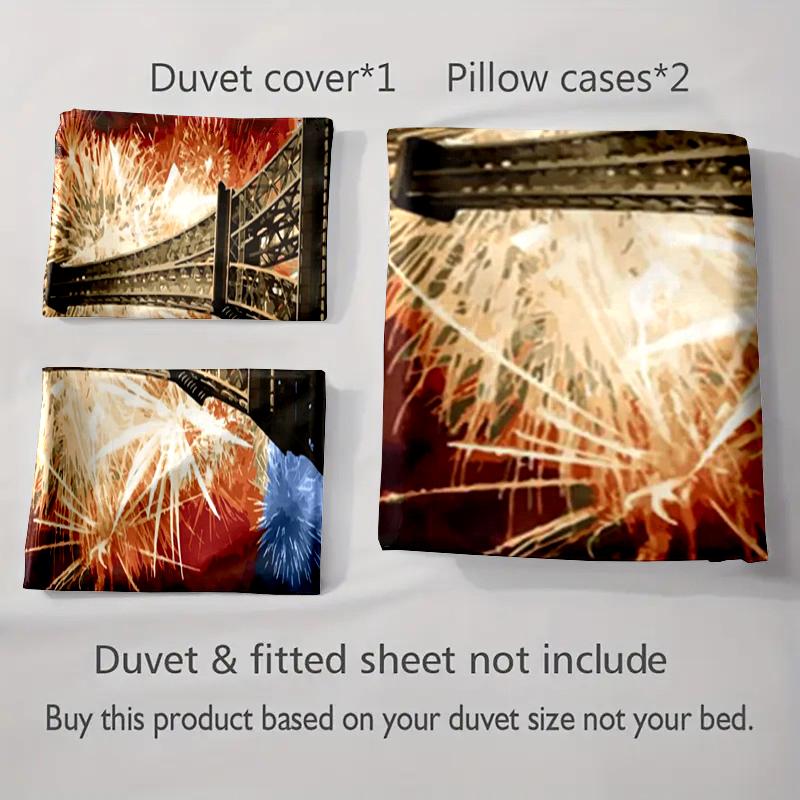 Eiffel Tower fireworks Bedding Duvet cover sets Duvet covers Pillowcases gifts (1 * Duvet Cover 2 * Pillowcases, without duvet insert)