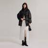 ELLE French Warm Solid Color Hooded Basic Down Jacket Women outerwear Black EY49322
