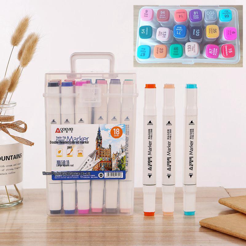 

18-Color Dual-Tip Markers for Art Journals: Square Barrel Brushes for Students & Children