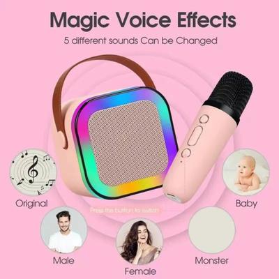 Mini Karaoke Machine with 2 Wireless Microphones Voice Changer Stereo Sound Portable Bluetooth-compatible Portable Speaker with Light
