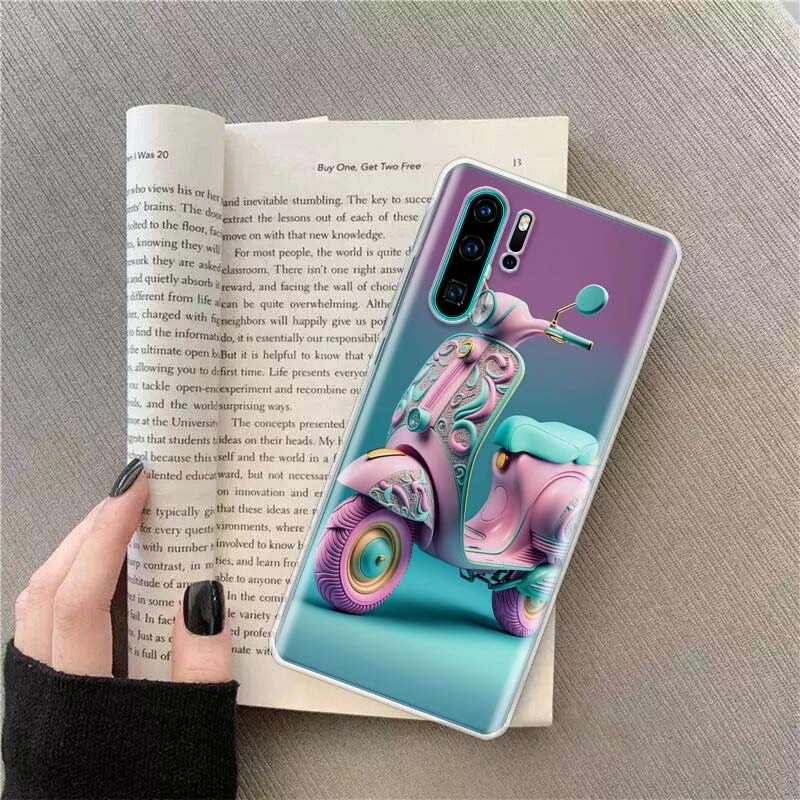 

Pastel Colors Motorbike Phone Case For Huawei P50 Pro P10 P20 P30 P40 Lite Cover Mate 40 30 20 10 Lite Capa Shell Huawei P10 Lite
