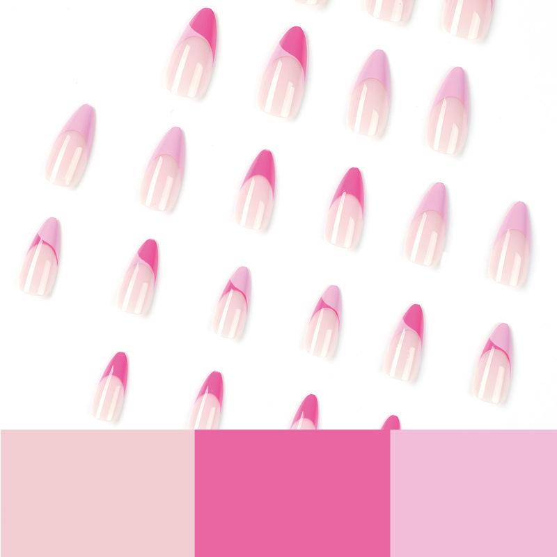 Color Block French Pink and Purple Wearable False Nail Tips