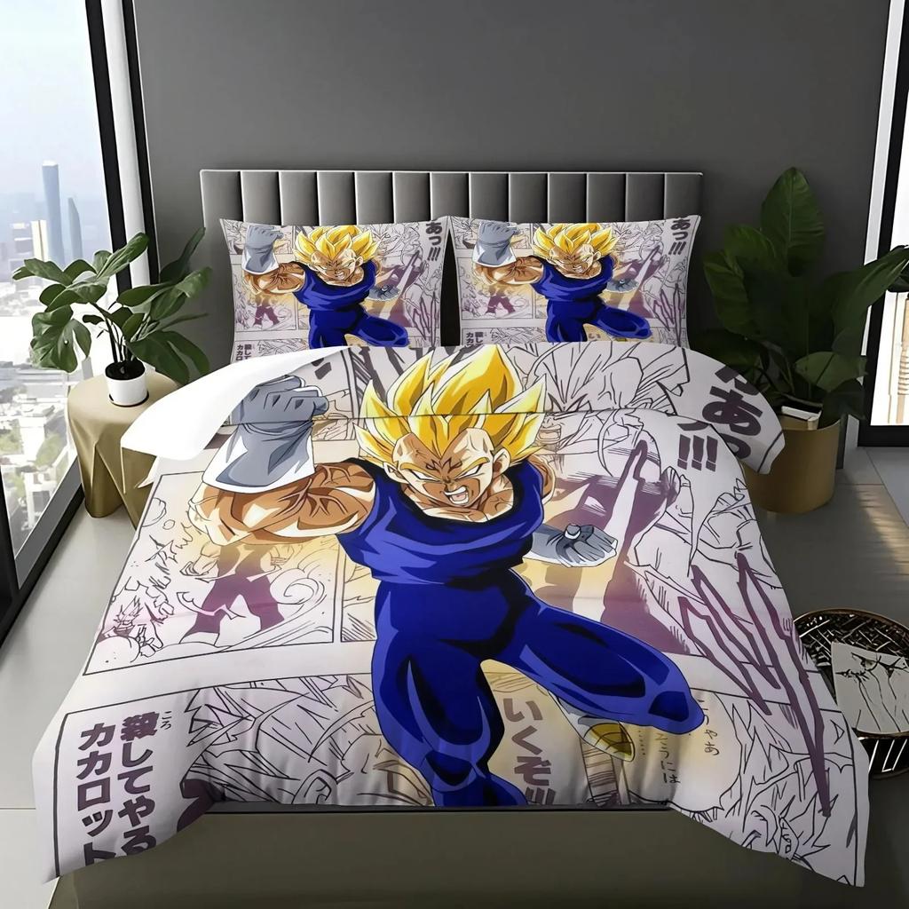 2026 Hot Sale Japanese Anime Dragon Ball Son Goku Bedding Set Quilt Cover Twin Full Bedroom Bed Decor for Teens Best Gifts