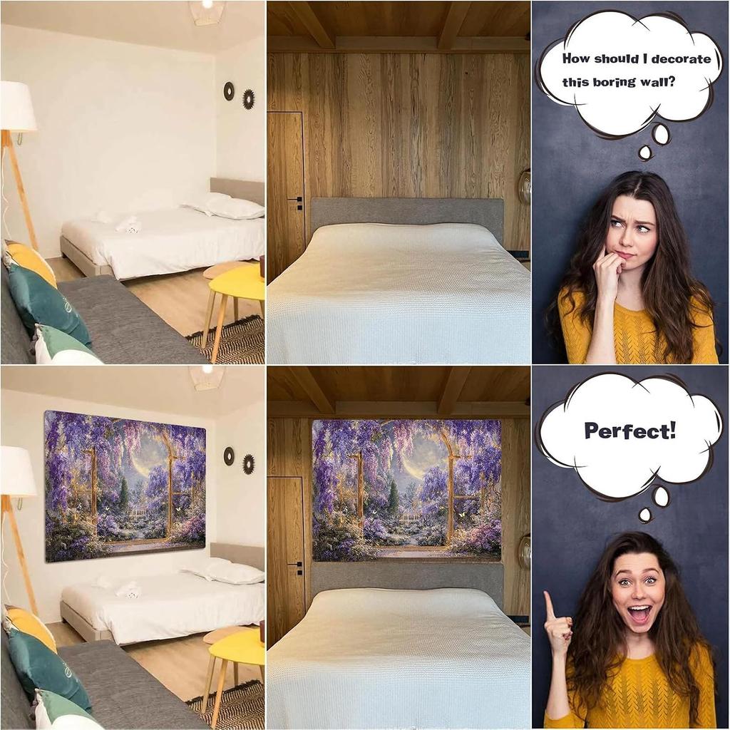 Gruaoihy Wisteria Garden Window Tapestry Magic Woodland Scene Large Wall Backdrop Fairytale Garden Mural for Bedroom Dorm Living Room Decor 68x90 inch