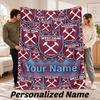 Custom Name West Ham United Flannel Throw Blanket Personalized Text Soft Blanket Bed Sofa Gift