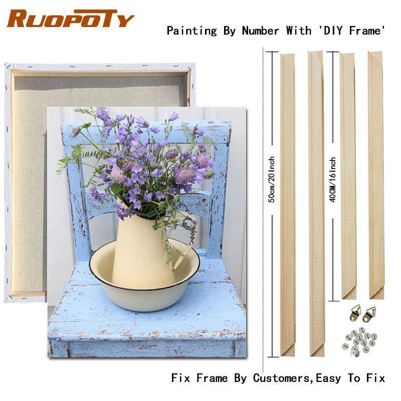 RUOPOTY DIY Frame Painting By Numbers Flower Acrylic On Canvas Wall Art Picture By Numbers For Living Room
