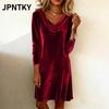 JPNTKY Moda Otoño Invierno Color Sólido Estampado Manga Larga Cuello Redondo Vestidos Casuales Diseño Internacional