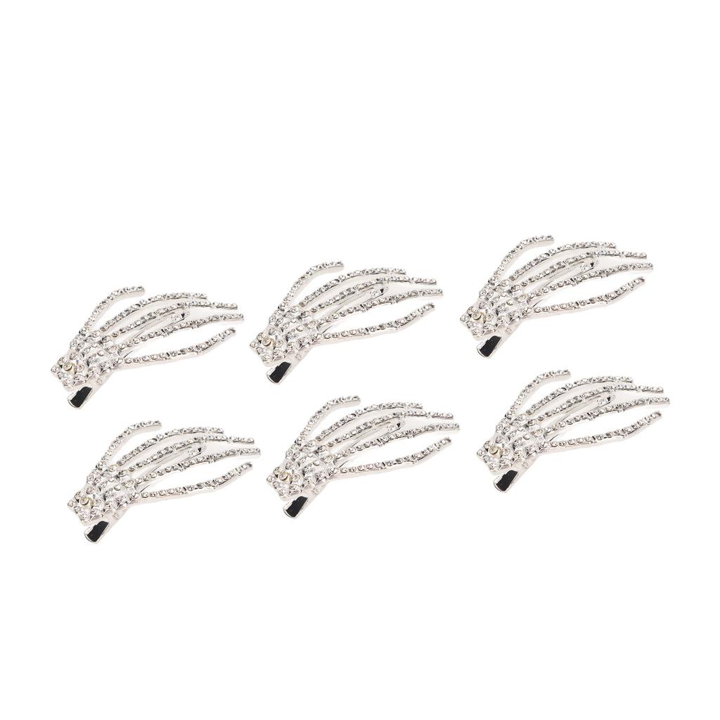 Skeleton Hand Hair Clip Punk Rock Horror Rhinestone Bone Hair Barrette Claws for Halloween Party Cosplay Gifts Silver