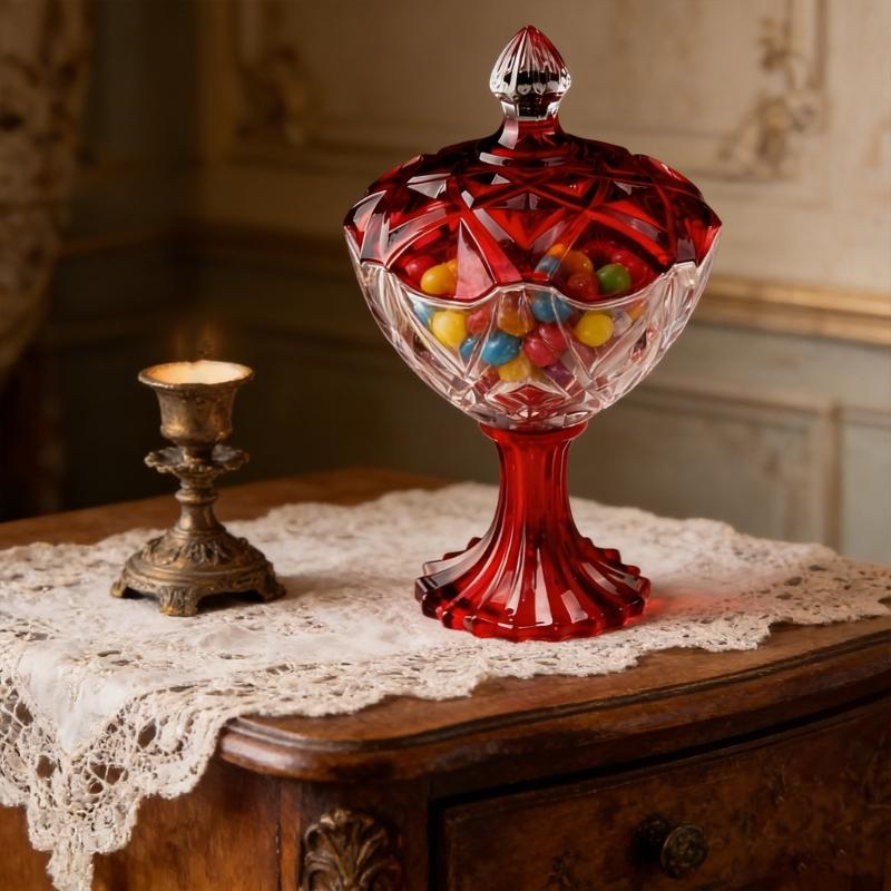 Candy Jar,Decorative Candy Dish Glass Crystal Candy Bowl with Lid Glass Nut Cookie Fruit Bowl Plate Jewelry Box Gift