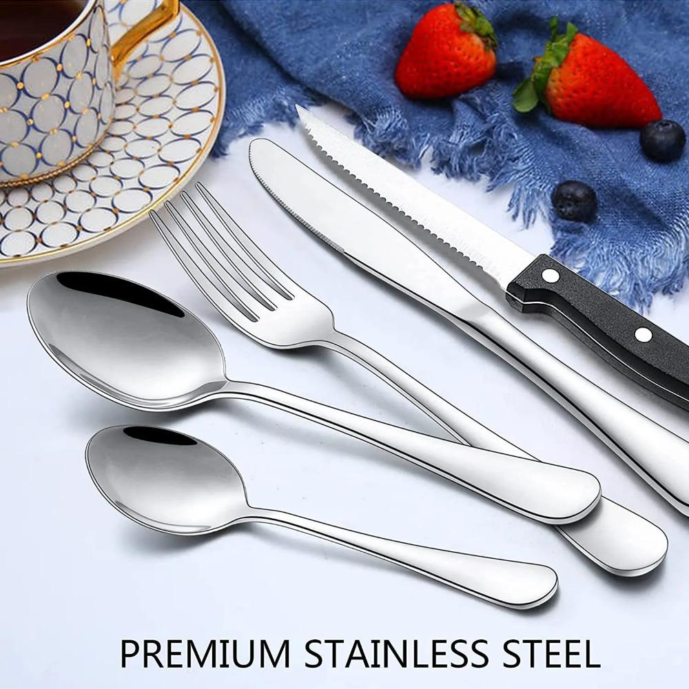 24-Piece Flatware Set with Steak Knives, Stainless Steel Silverware Cutlery Set Service for 4, Tableware Eating Utensils