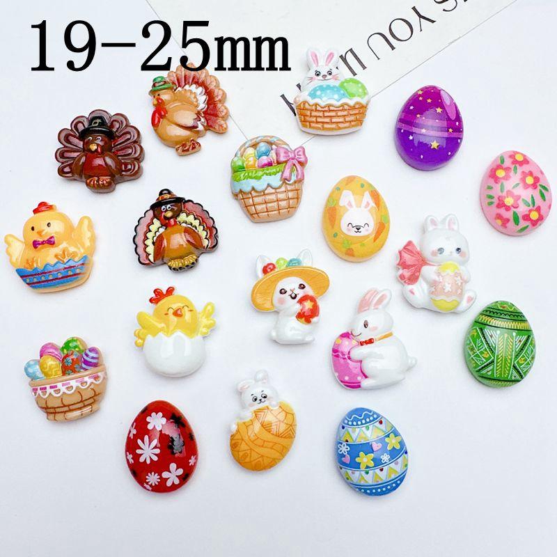 10Pcs New Cute Cartoon Easter Bunny, Egg, Turkey Series Flat Back Ornament Jewelry Bows Accessories