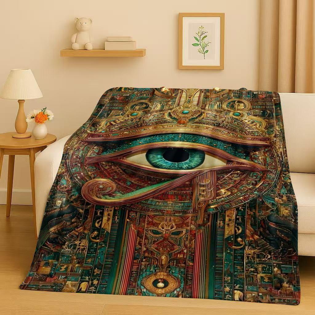 3D Ancient Egypt Pictographic Eye of Horus Flannel Blanket,Ultra Soft Warm Plush Throw for Home Bedroom Bed Sofa Cover Office