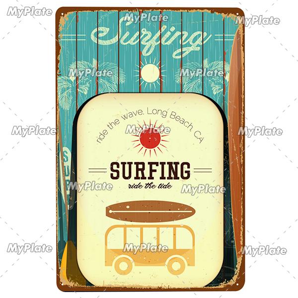 Surf Metall Zeichen Vintage Plaque Zinn Zeichen Wand Dekor Für Beach Club Mann Höhle Metall Platte Große Welle Poster