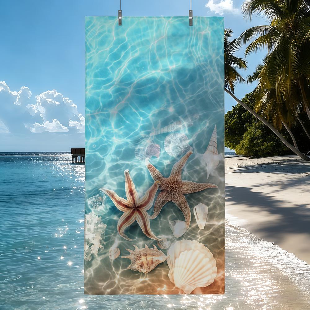 Toallas de Playa de Secado Rápido con Estampados de Estrellas de Mar y Conchas Marinas Son Adecuadas Para Piscinas, Camping, Yoga y el Gimnasio